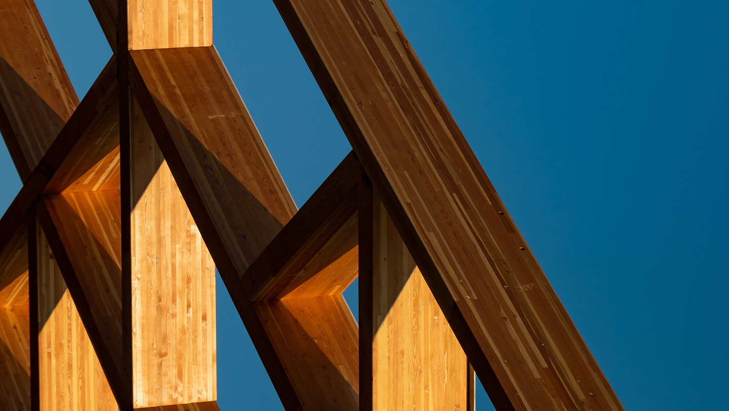 wood roof with blue sky