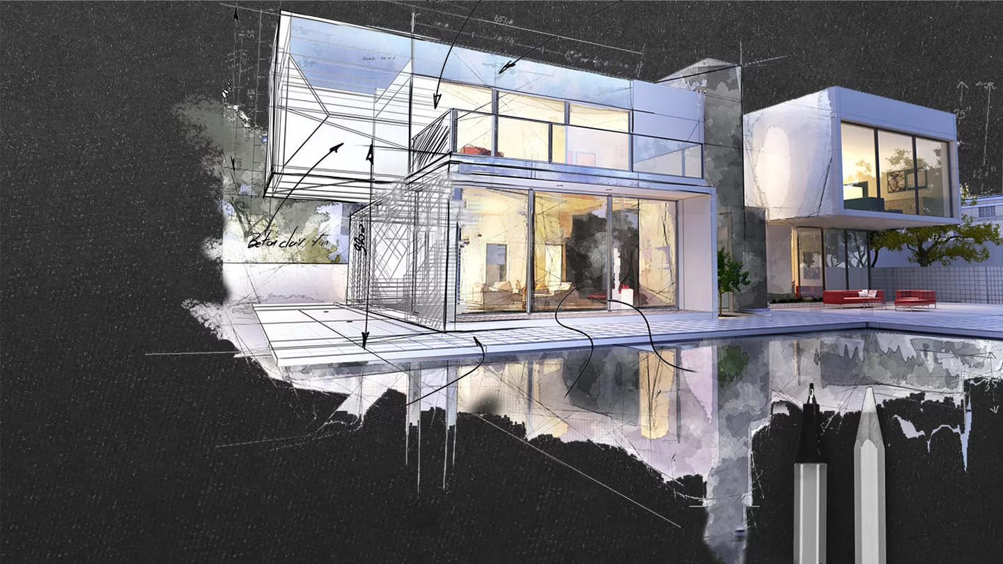 architectural sketch and render